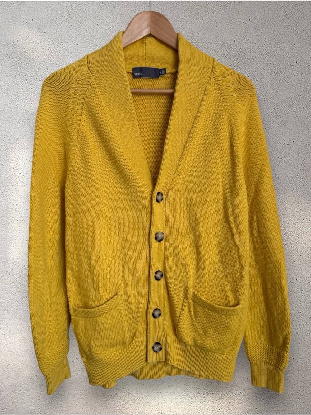 Vince 100% Cotton Yellow Shawl Collar Button Cardigan